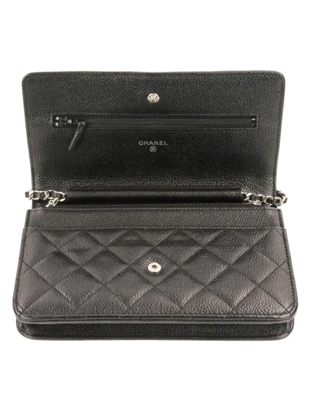 Chanel CC Logo Caviar Leather Quilted Classic Chain Wallet Black Shoulder